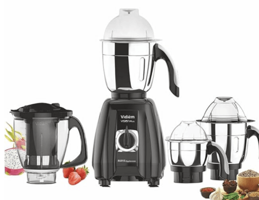 Vidiem Mixer Grinder 581 A Vision Plus (Multicolour) | 750 watt Mixer grinder with 4 Jar in-1 Juicer | Leakproof Jars with self-lock for wet & dry spices, chutneys & curries | 5 Years Warranty